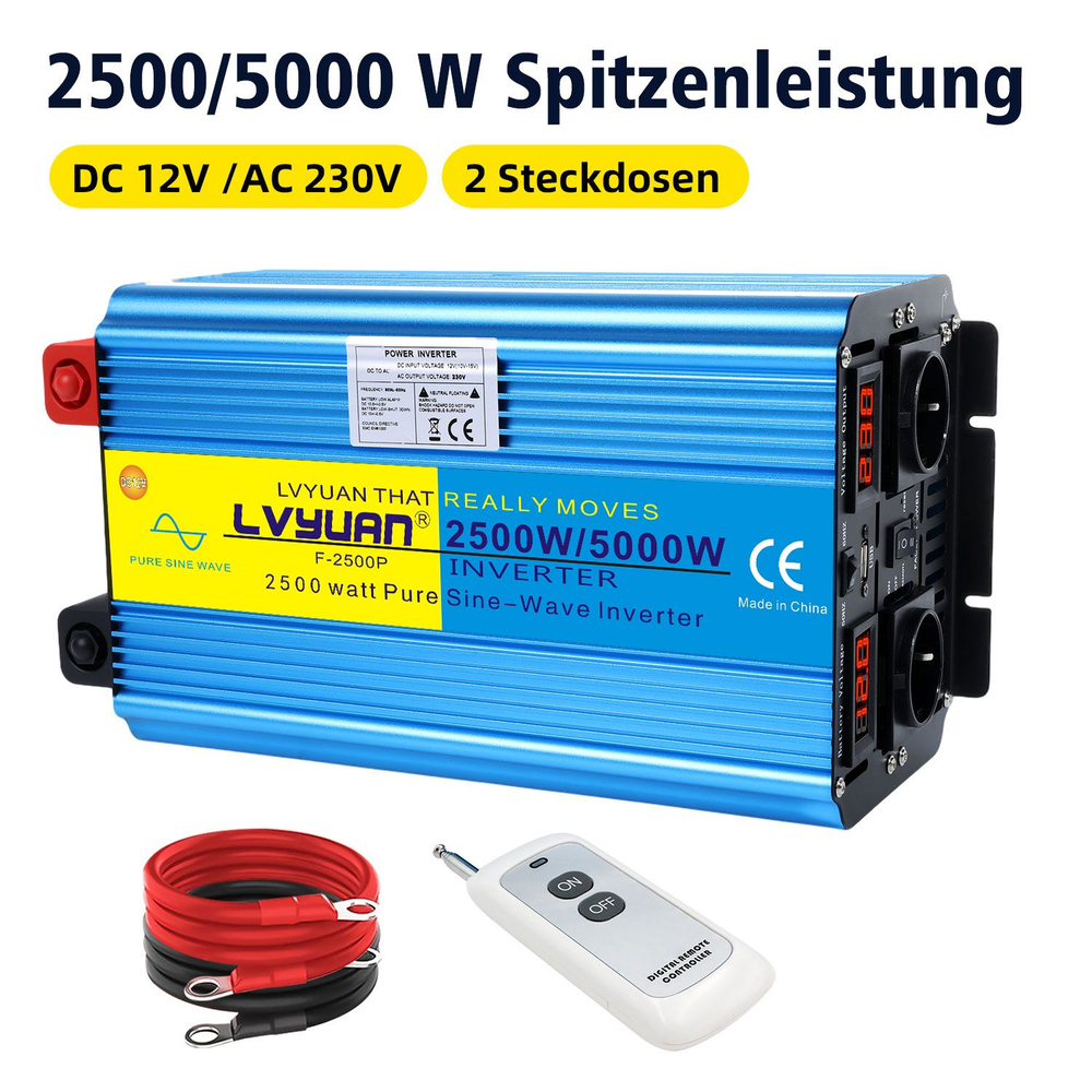 Инвертор 12V-220V 5000W черный  Lvyuan чистая синусоида