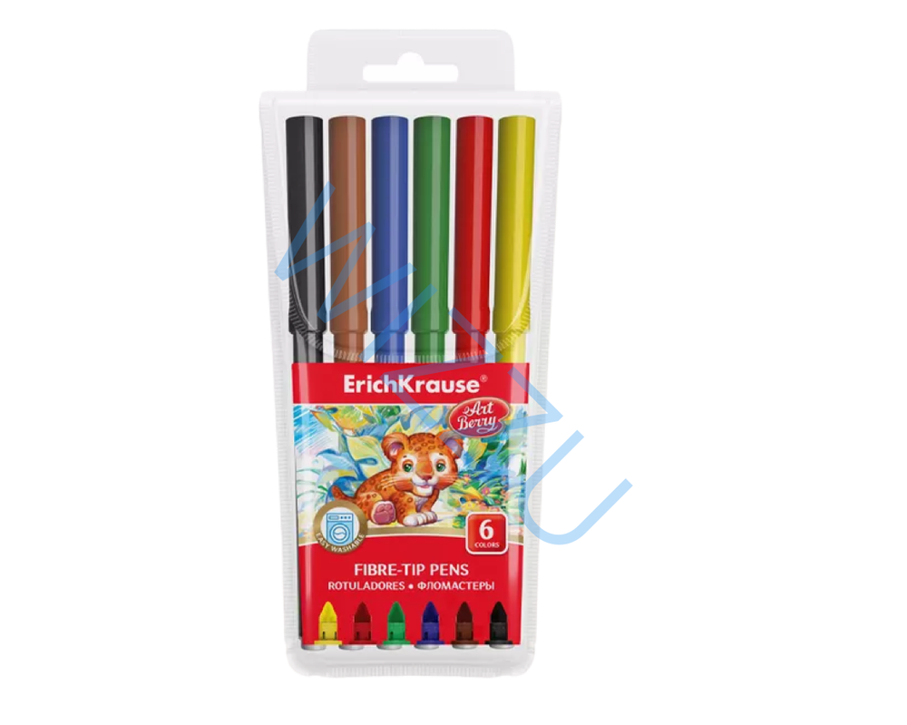 Фломастеры ArtBerry® Super Washable 6 цветов (в футляре с европодвесом 6 шт) Арт.33049