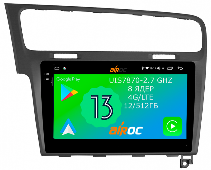 Магнитола для Volkswagen Golf 7 2012-2020 - Airoc 2K AU-3715G (рамка серая) на Android 13, Быстрейшая, SIM-слот