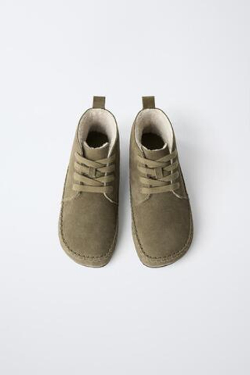 ZARA КОЖАНЫЕ БОТИНКИ BAREFOOT НА ПОДКЛАДКЕ, ЗЕЛЕНЫЙ