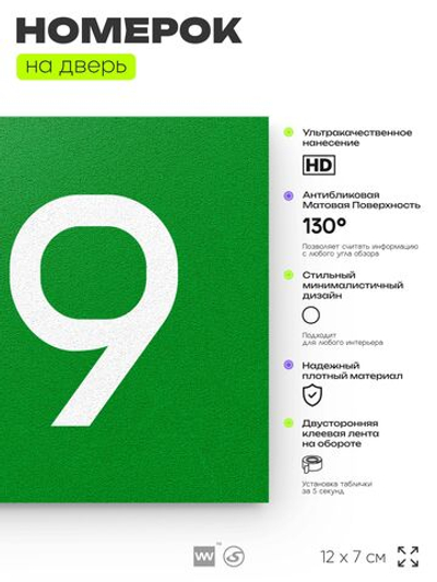 Номер на дверь 139, табличка на дверь для офиса, квартиры, кабинета, аудитории, склада, зеленая 120х70 мм, Айдентика Технолоджи