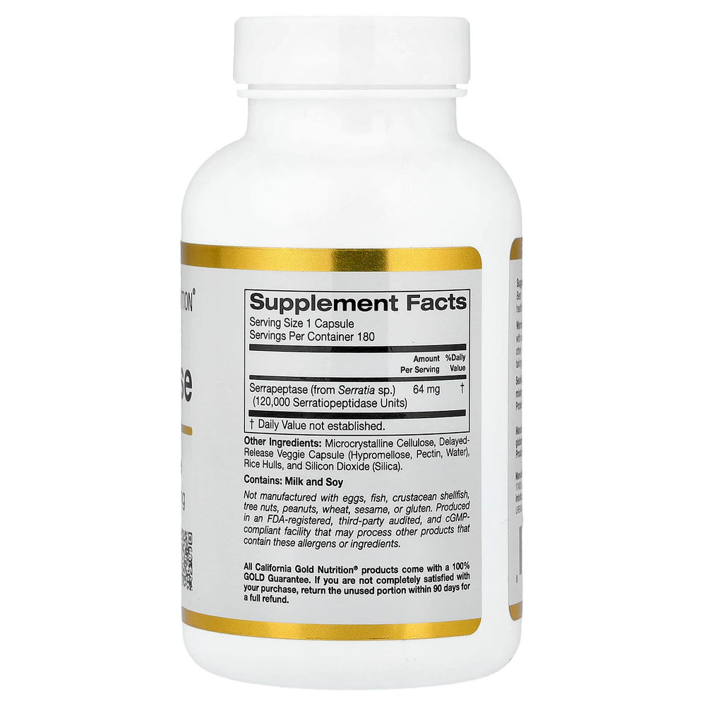 California Gold Nutrition, серрапептаза, протеолитический фермент, 120 000 SPU, 180 растительных капсул