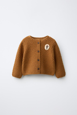 ZARA КАРДИГАН ИЗ СМЕСОВОЙ ШЕРСТИ С НАШИВКОЙ, РЖАВЫЙ