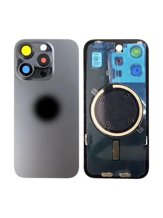 Задняя крышка для iPhone 15 Pro (серый) в сборе со стеклом камеры с кольцом MagSafe