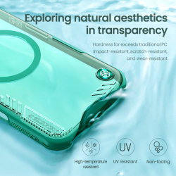 Чехол прозрачный зеленого цвета от Nillkin с поддержкой MagSafe на iPhone 16, серия Iceblade Prop Magnetic Case (металлическая откидная крышка)