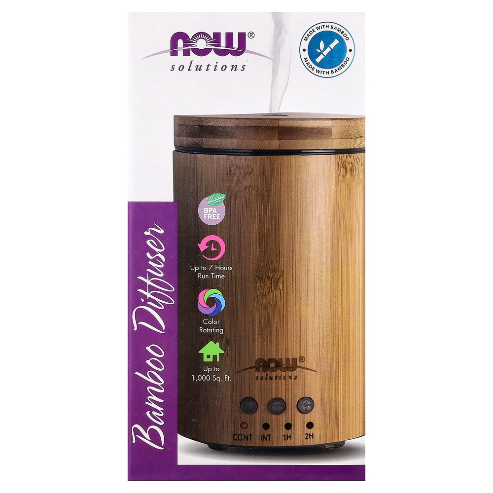 NOW Foods, Solutions, ультразвуковой диффузор масла из натурального бамбука, 1 диффузор