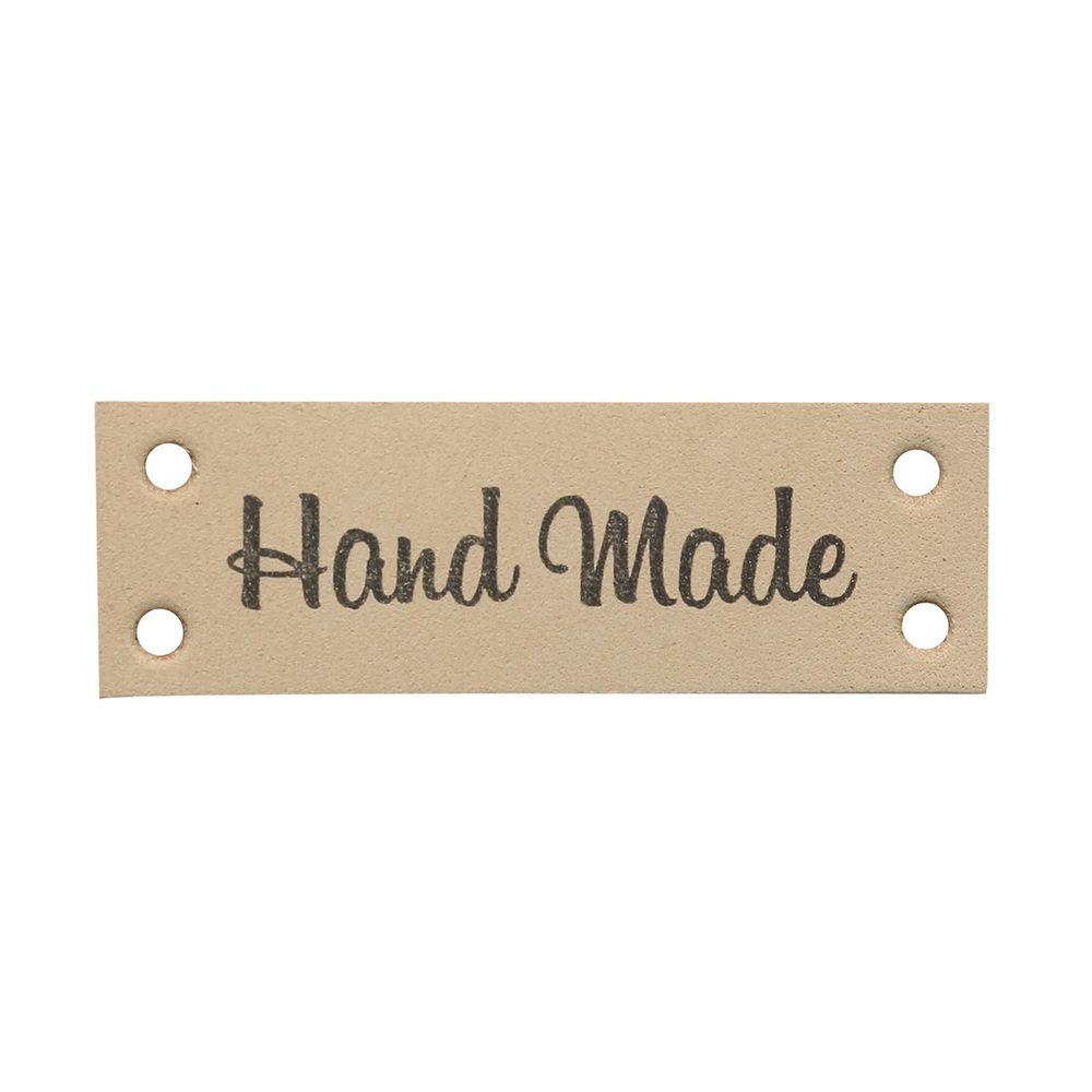 Бирка кожаная пришивная ""Hand Made"" 1,4х4см, уп.4 шт (бежевый)