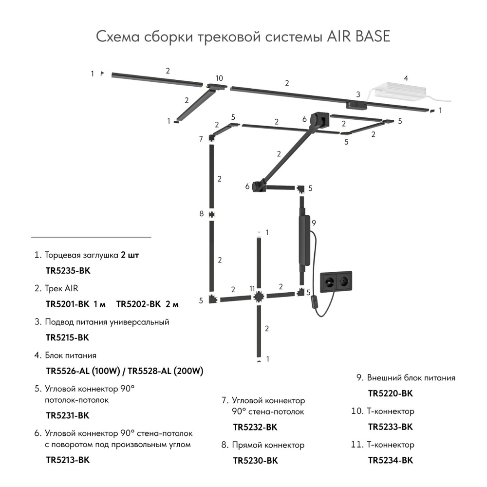 Шинопровод магнитный Denkirs Air Base TR5202-BK 2м
