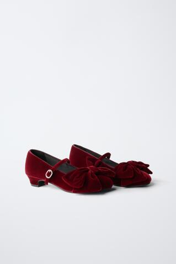 ZARA ТУФЛИ НА КАБЛУКЕ С БАНТОМ, КРАСНЫЙ