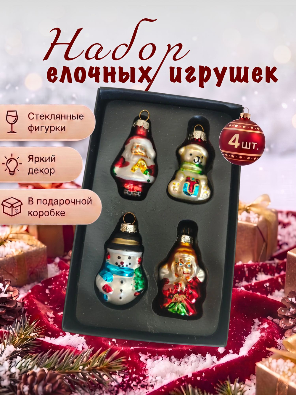 Набор елочных украшений из стекла