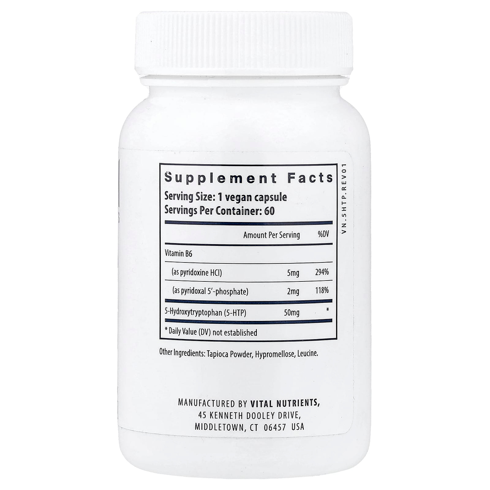 Vital Nutrients, 5-HTP, 50 мг, 60 веганских капсул