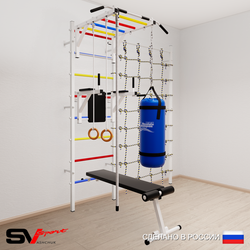 Шведская стенка Sv Sport 55430 (Турник рукоход/Брусья/Скамья/Канат/Кольца/Цепь/Мешок 30кг/Канатный лаз)