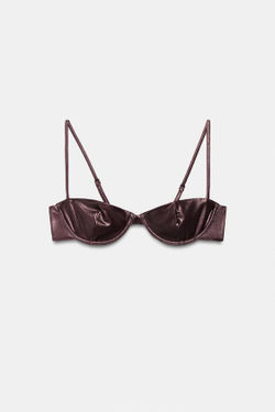ZARA БИКИНИ-ТОП НА КОСТОЧКАХ С МЕТАЛЛИЗИРОВАННЫМ ЭФФЕКТОМ, КОРИЧНЕВЫЙ