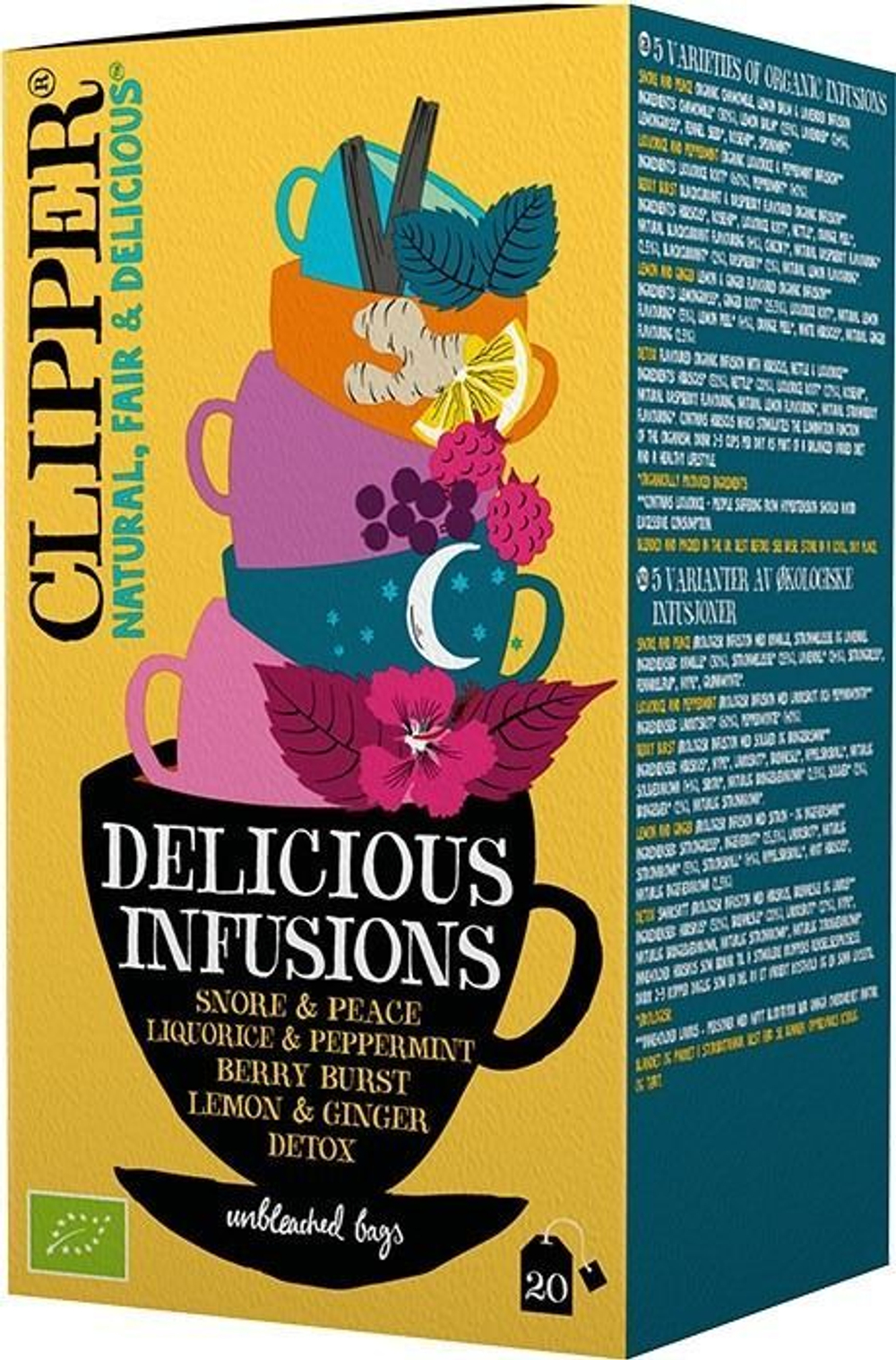 Clipper Чай травяной Delicious Infusions ассорти из 5 вкусов, 20 пакетиков, 38 г (из Финляндии)