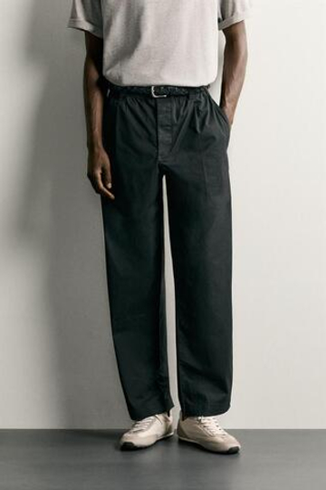 ZARA БРЮКИ RELAXED FIT СО СКЛАДКАМИ, ЧЕРНЫЙ
