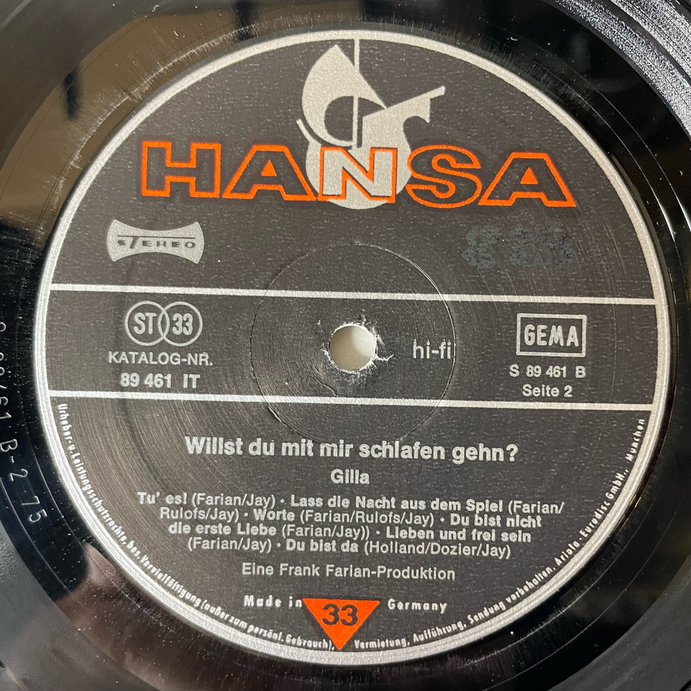 Винтажная виниловая пластинка LP Gilla And Seventy Five Music, Willst Du Mit Mir Schlafen Gehn (Германия 1975)