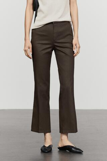 Massimo Dutti Укороченные прорезиненные брюки клеш, коричневый