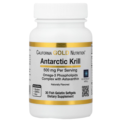 California Gold Nutrition, масло антарктического криля, комплекс фосфолипидов из омега-3 с ЭПК, ДГК и астаксантином, натуральный вкус клубники и лимона, 500 мг, 30 капсул из рыбьего желатина