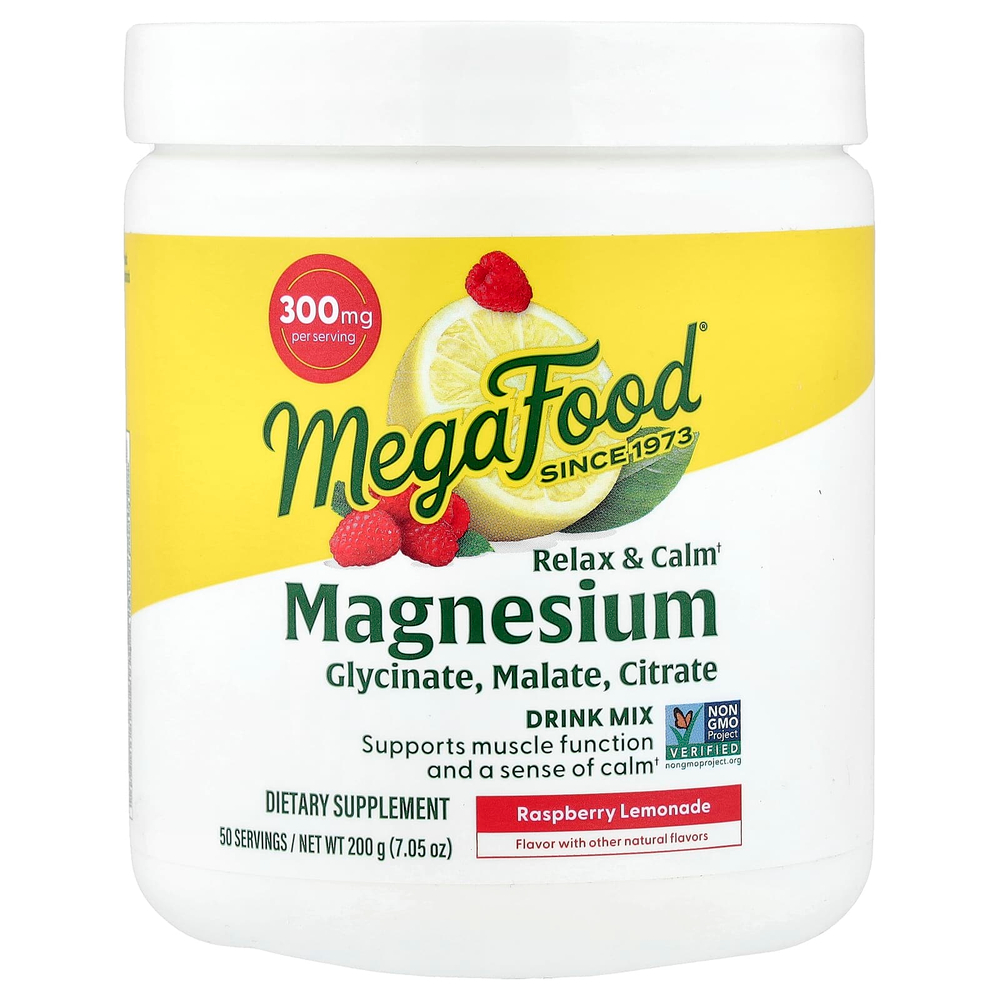 MegaFood, Relax & Calm, магний, смесь для приготовления напитка, малиновый лимонад, 200 г (7,05 унции)