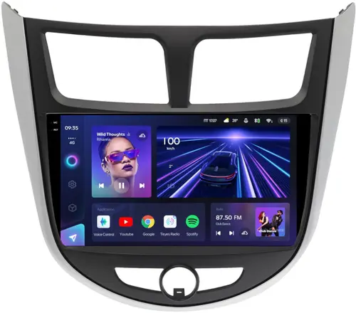 Магнитола для Hyundai Solaris 1 2010-2016 (рамка серебристо-черная тип 3) - Teyes CC3-2K на Android 10, Быстрая, 2K QLED, CarPlay, 4G SIM-слот