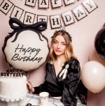 Гирлянда чёрно-белая с бантиками "С Днем Рождения" [Happy Birthday] 1 метр