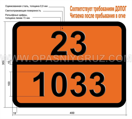 Табличка Опасный груз 23-1033 ЭФИР ДИМЕТИЛОВЫЙ