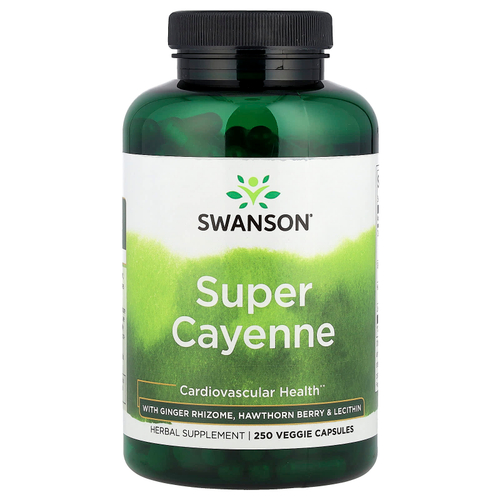 Swanson Vitamins, Кайенский перец с корневищем имбиря, ягодами боярышника и лецитином, 250 растительных капсул