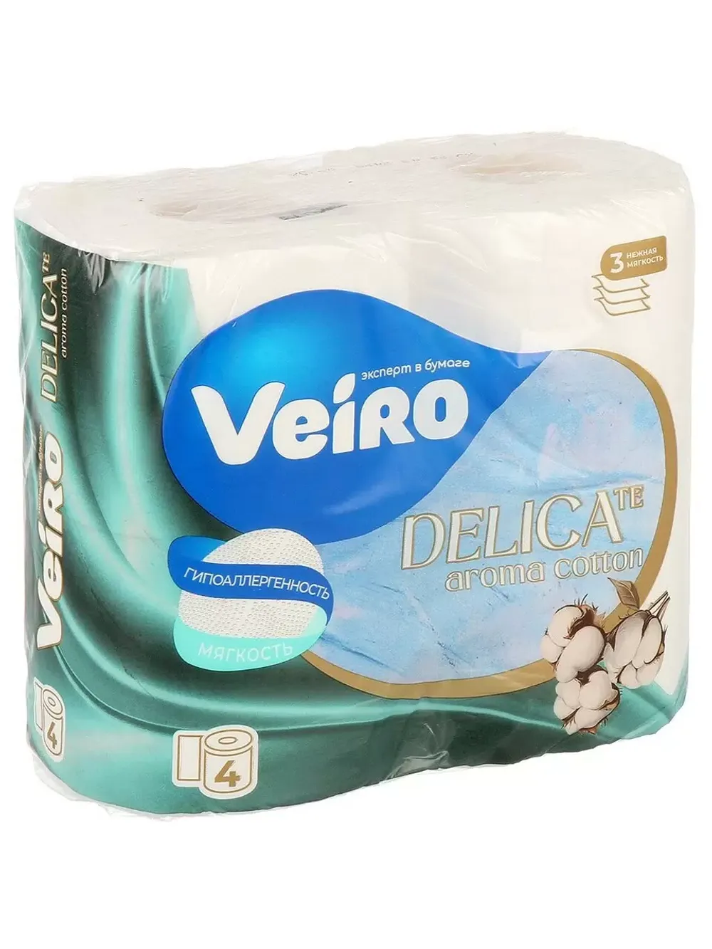 Бумага туалетная "VEIRO DELICATE" aroma cotton 3сл 4рул.