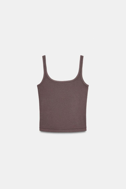 ZARA ТОП НА БРЕТЕЛЯХ ИЗ ХЛОПКА И МОДАЛА, СЕРОВАТО-КОРИЧНЕВЫЙ