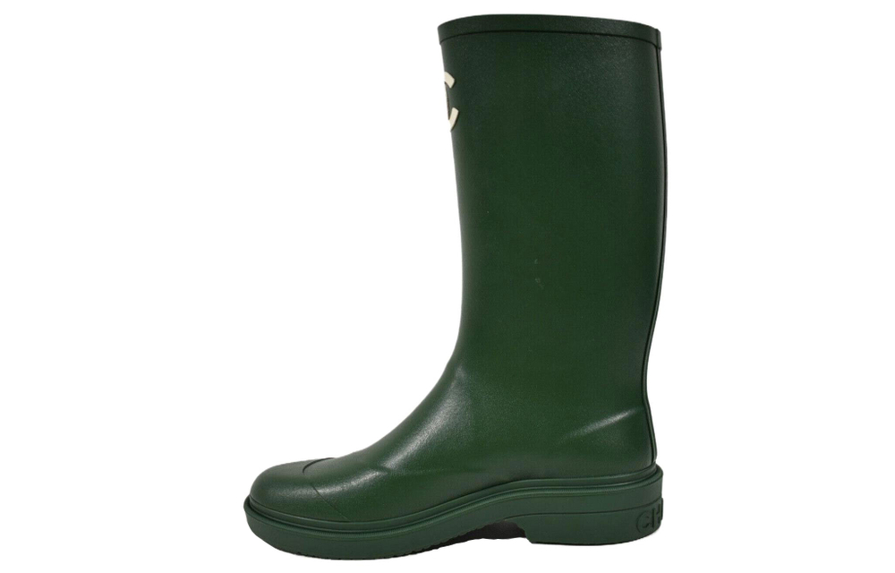 CHANEL Mid Calf Boots Women"s Dark Green