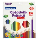 Карандаши цветные BRAUBERG PREMIUM, 24 цвета, шестигранные, натуральное дерево