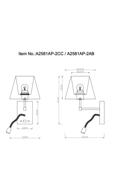 Бра Arte Lamp ELBA A2581AP-2CC, 1хE27