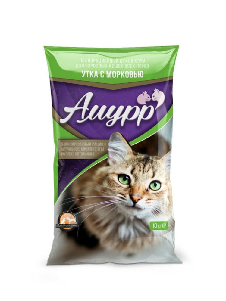 Сухой корм Амурр для взрослых кошек, утка морковь, 10 кг