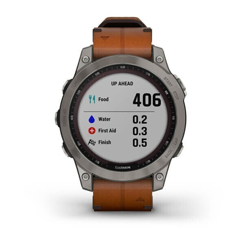 Умные часы Garmin Fenix 7 Sapphire Solar титановый серый с коричневым кожаным ремешком 47 мм