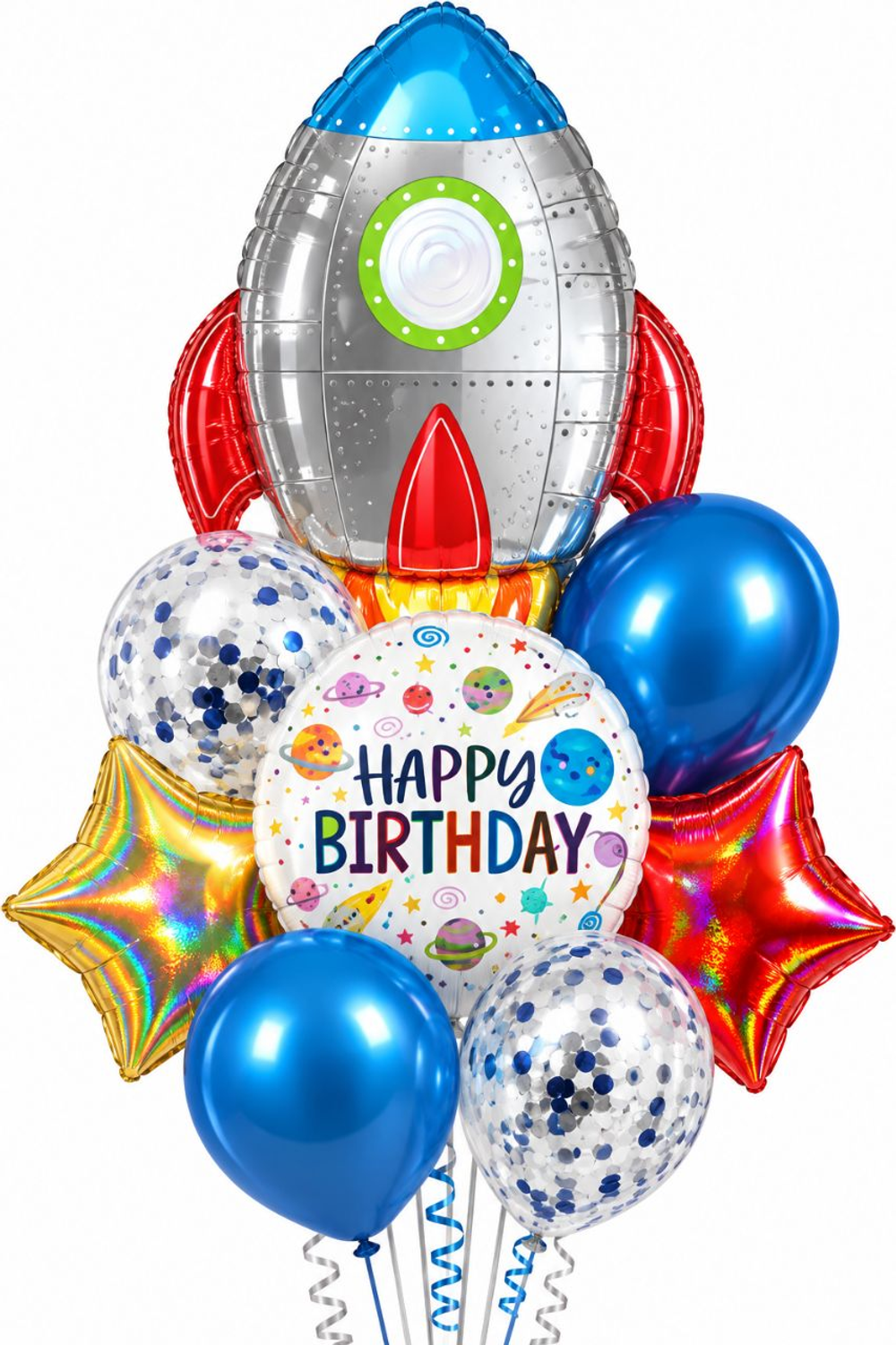 Букет шаров "Ракета Happy Birthday"