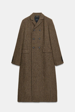 ZARA ПАЛЬТО В КЛЕТКУ ИЗ 100% ШЕРСТИ — ZW COLLECTION, КОРИЧНЕВЫЙ