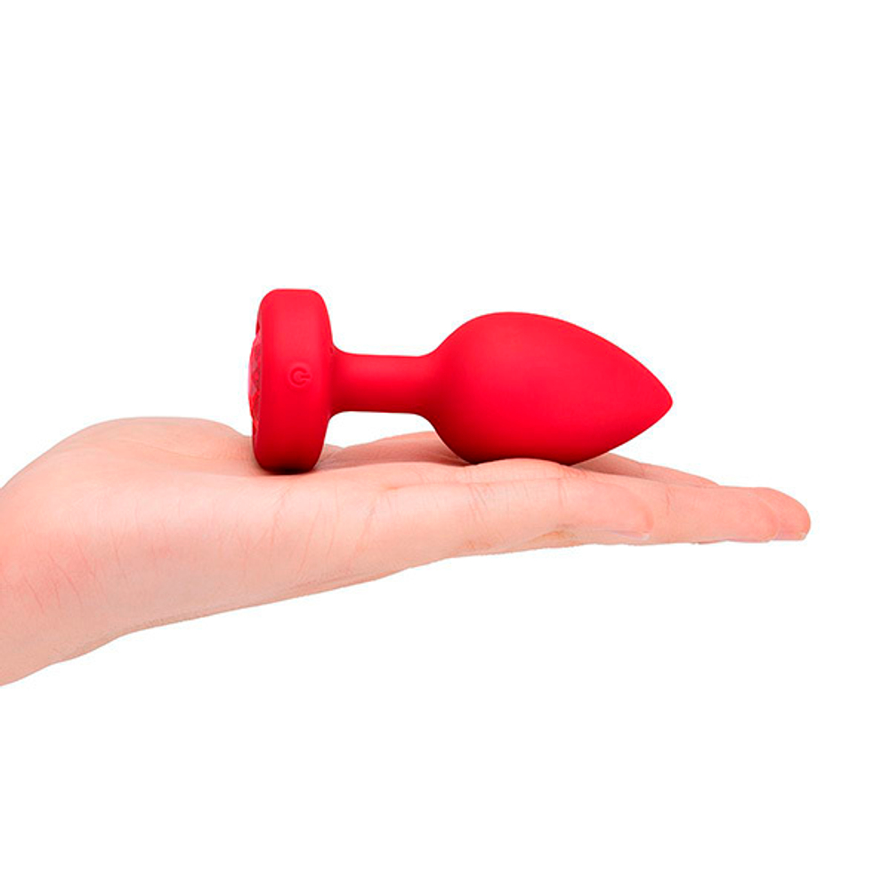 Красный анальный плаг с кристаллом-сердцем 10,5см b-Vibe Vibrating Heart Shape Jewel Plug M-L BV-051-RED