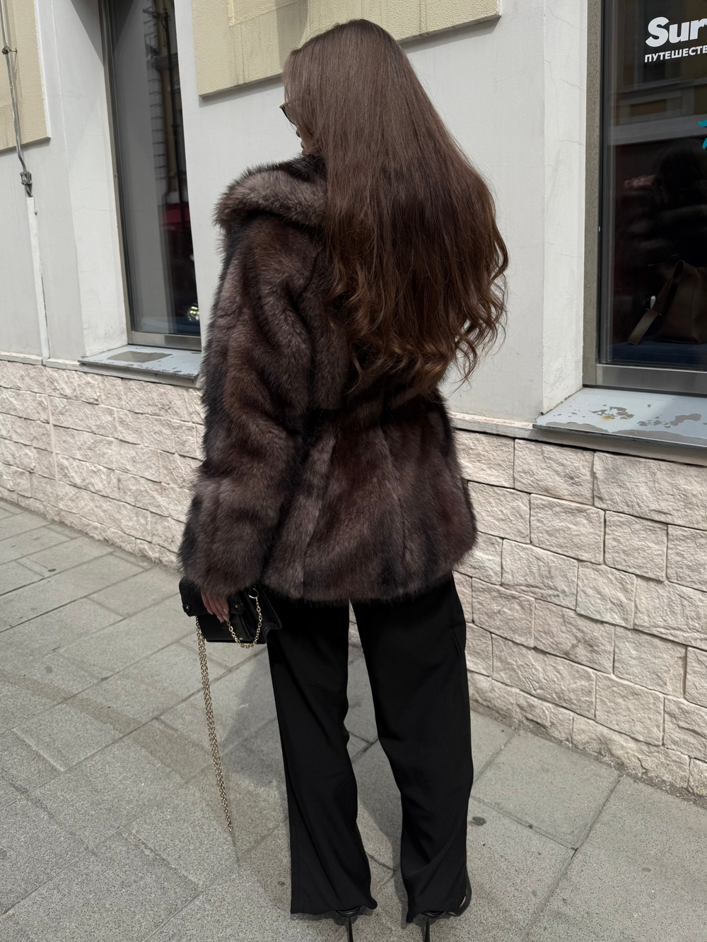 Шуба из эко меха Селин шиншилла темная