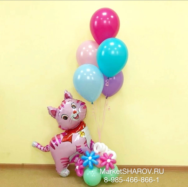 Розовая кошка, набор шаров