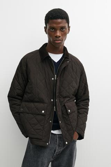 Massimo Dutti Стеганая куртка с вельветовым воротником, коричневый меланж