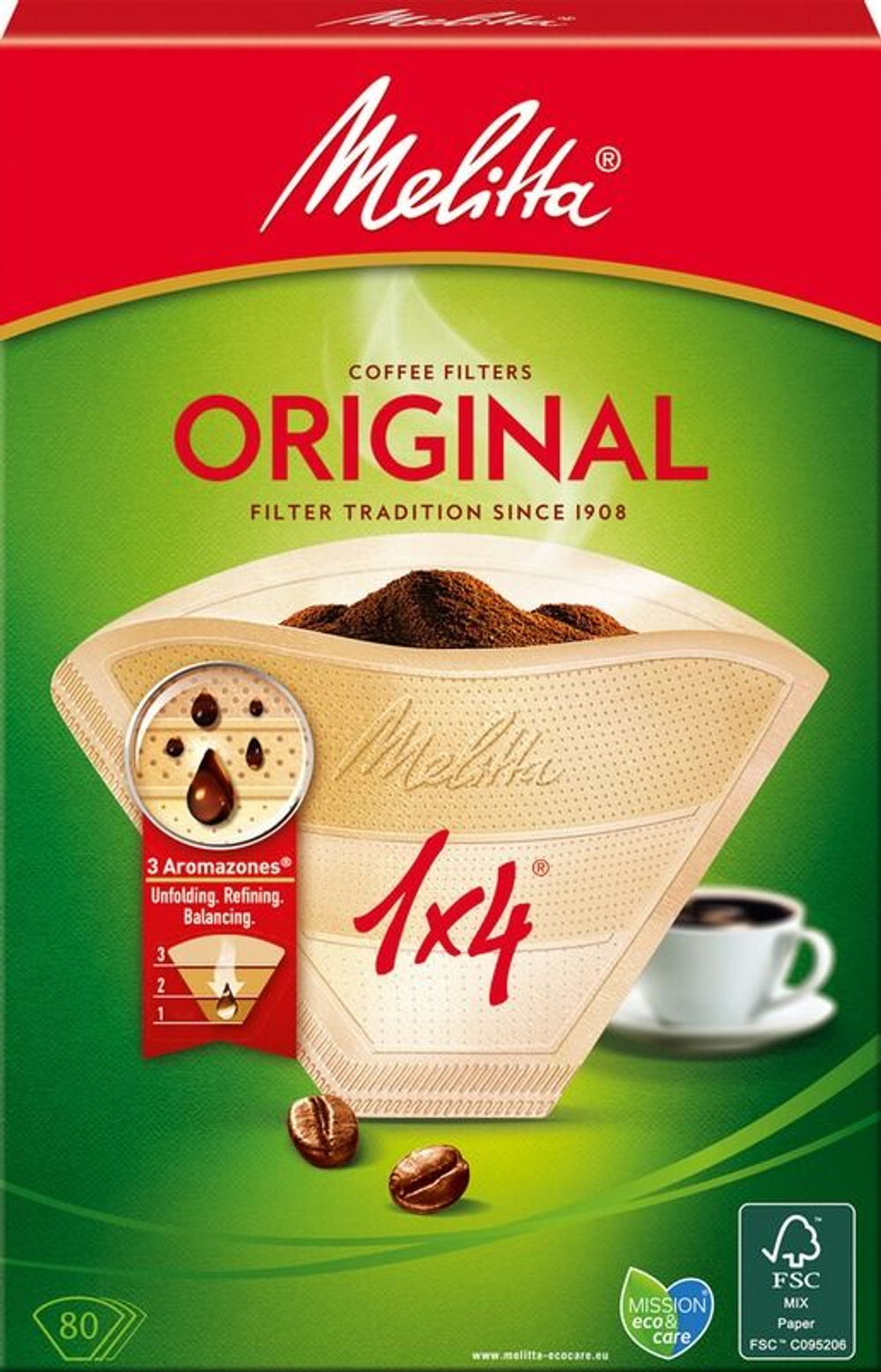 Фильтры для кофе 1х4 Melitta Original коричневые 80 шт. (Германия)