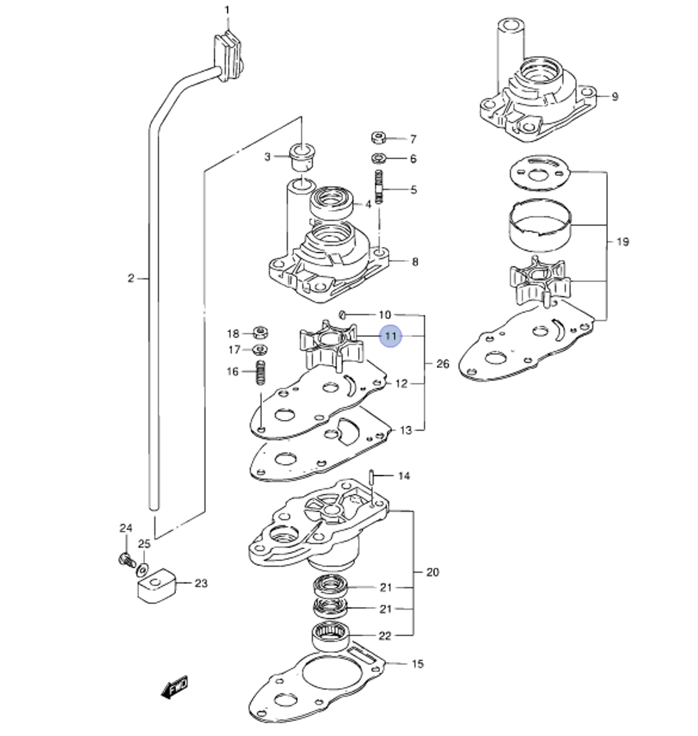 Крыльчатка помпы Suzuki DT2-DT8 (17461-98502-000)