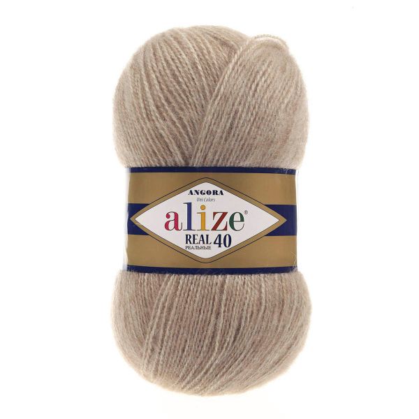 Пряжа Alize (Ализе) Angora Real 40 / уп.5 мот. по 100 г, 430м, 152 бежевый меланж А