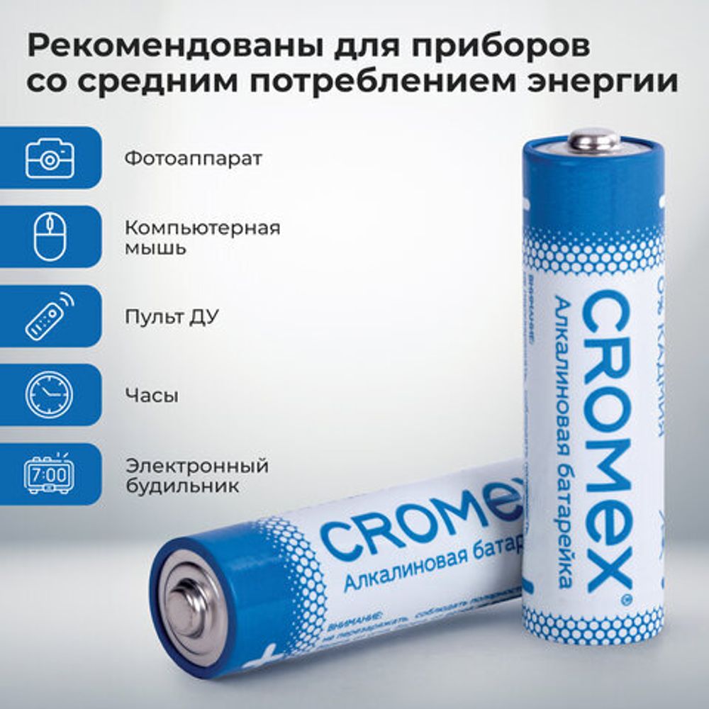 Батарейки алкалиновые "пальчиковые" КОМПЛЕКТ 40 шт., CROMEX Alkaline, АА (LR6,15А), в коробке, 455594