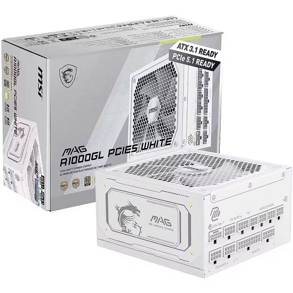 Блок питания MSI 1000W MAG A1000GL PCIE5 White, модульный, PCIe Gen 5.0, 80 PLUS Gold (306-7ZP9B51-CE0)