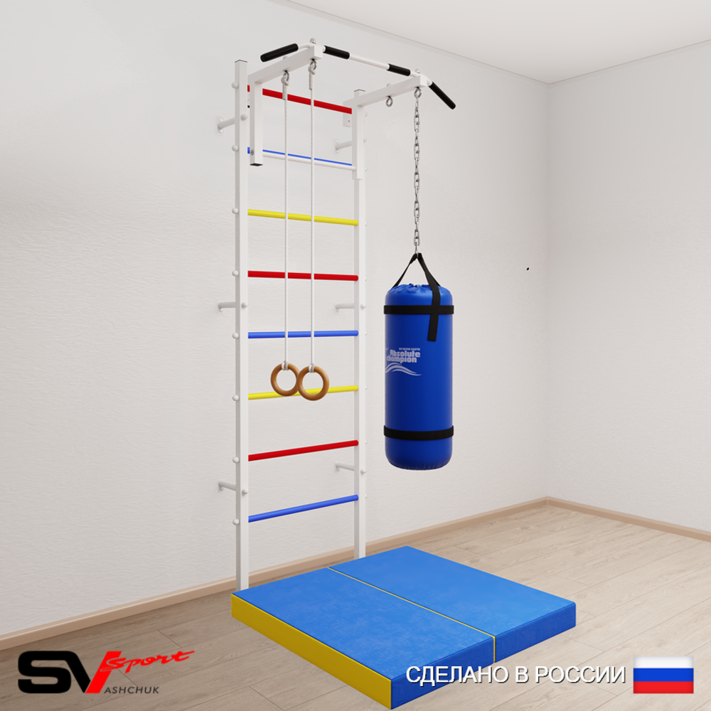 Шведская стенка Sv Sport усиленная 6105 (Турник стандарт/Кольца/Цепь/Мешок 15кг/Мат 1м)