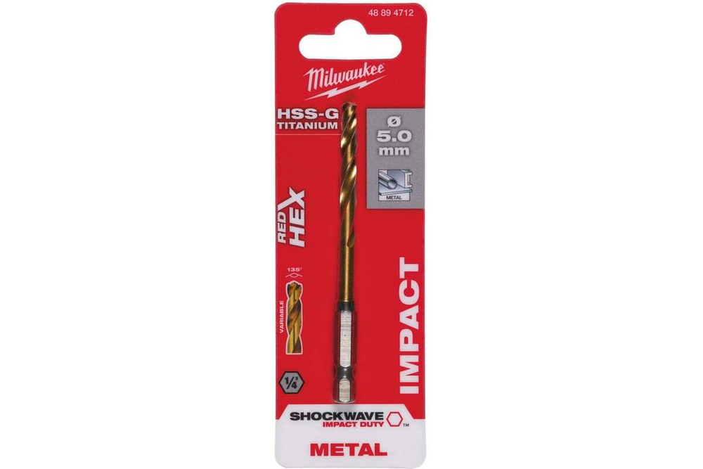 Сверло по металлу RedHEX HSS-G TiN (5х46х80 мм) Milwaukee 48894712