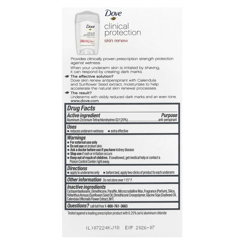 Dove, Clinical Protection, дезодорант-антиперспирант, «Обновление кожи», 48 г (1,7 унции)