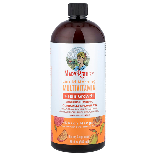 MaryRuth's, Liquid Morning Multivitamin, средство для роста волос, персик и манго, 887 мл (30 жидк. унций)