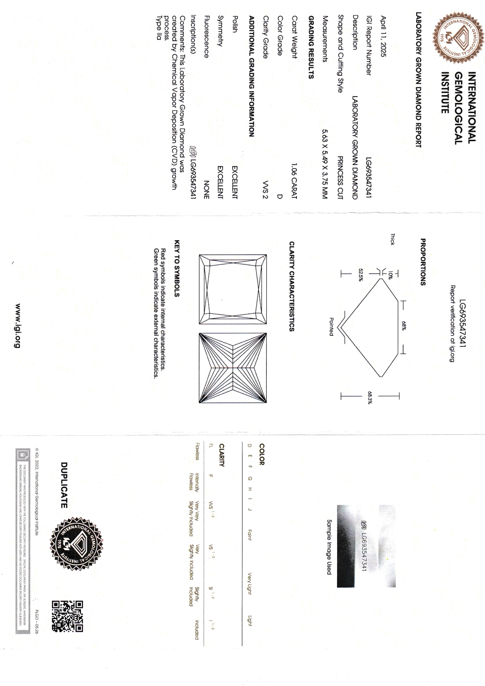 Ограненный синтетический алмаз принцесса (пара) 2.12 ct